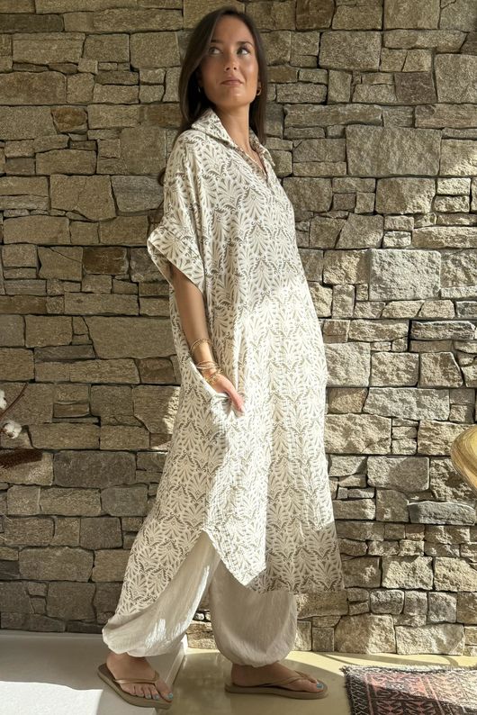 Royal Palm Pillow Cotton Dress Natural 